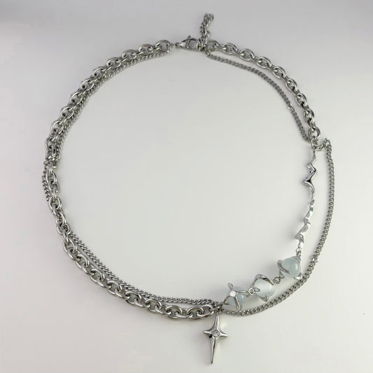 Titanium Steel Ice Bead Cross Necklace