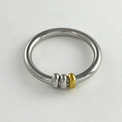 Stainless Steel Gold Bead Gold and Silver Mixed Color Ring