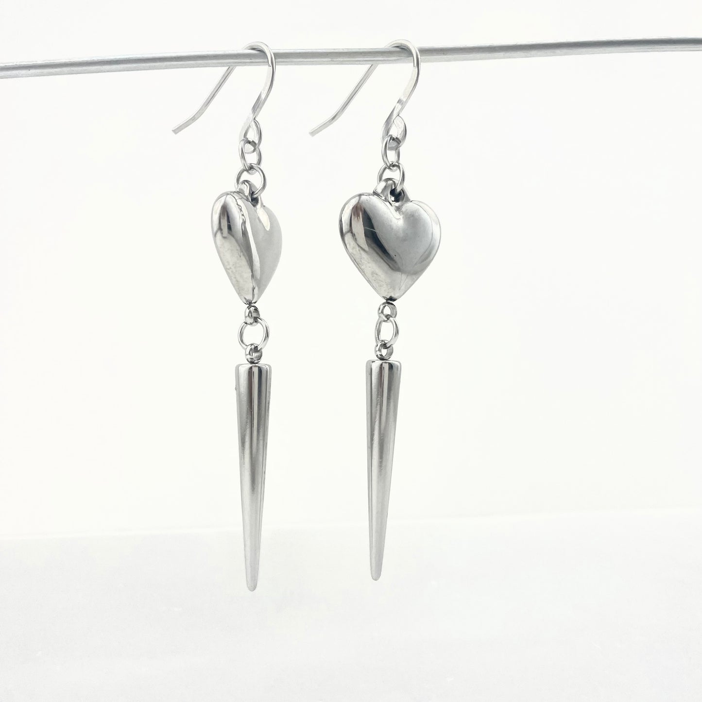 Titanium-Steel Waterproof Earrings with Heart-Shaped Stud Pendant
