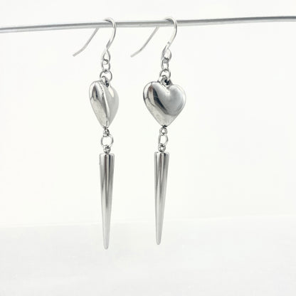 Titanium-Steel Waterproof Earrings with Heart-Shaped Stud Pendant