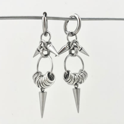Titanium Waterproof Earrings with Conical Rivet Pendants