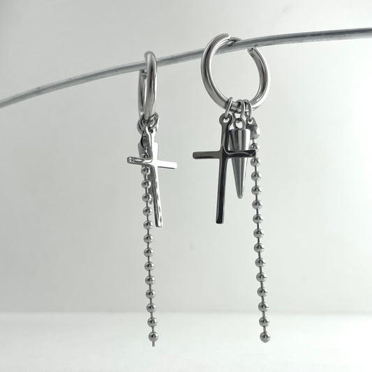 Titanium Steel Cross Chain Stud Earrings