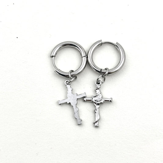 Titanium Rose Cross Earrings