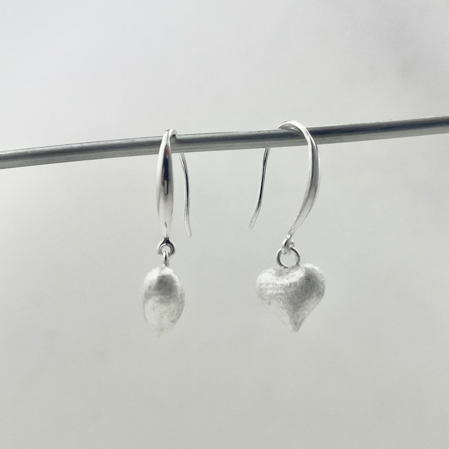 S925 Sterling Silver Satin-Finish Heart-Shaped Pendant Earrings