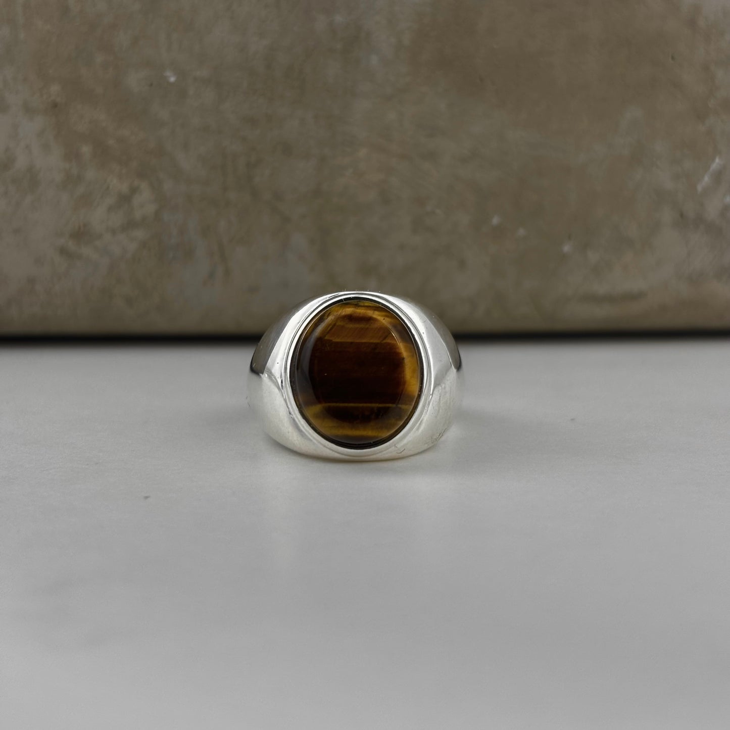 S925 Sterling Silver Tiger Eye Stone Thick Ring