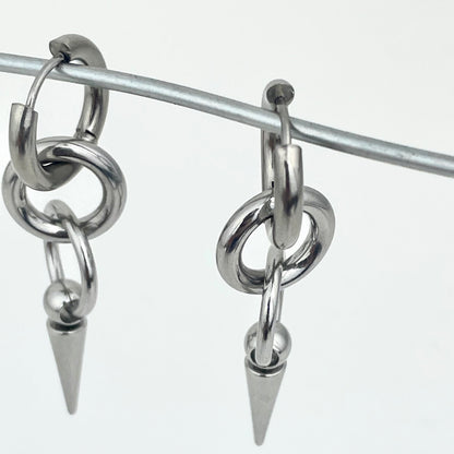 Titanium-Steel Waterproof Pointed Cone Pendant Earrings