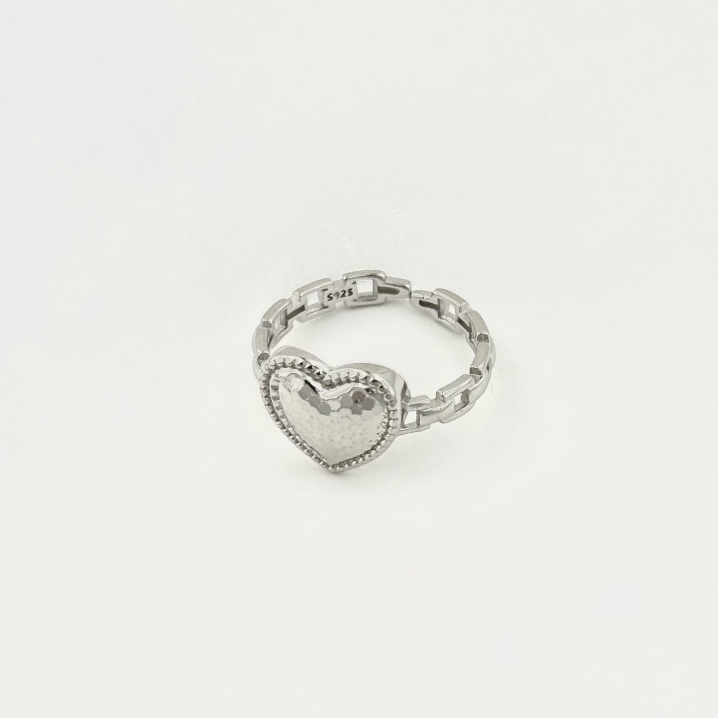 S925 Sterling Silver Chain Heart Ring