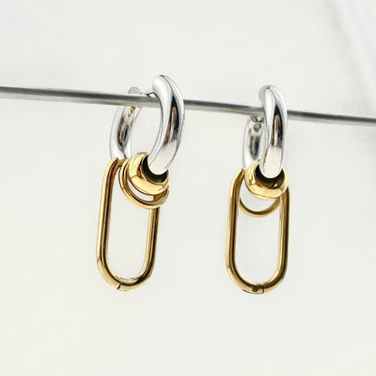 Titanium Waterproof Earrings with Gold and Silver Bands and Pendants