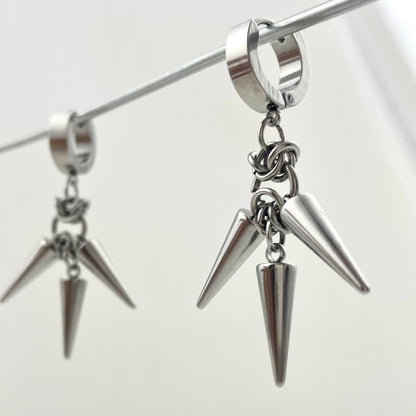 Titanium Waterproof Earrings with Three Rivets and Spiked Pendant