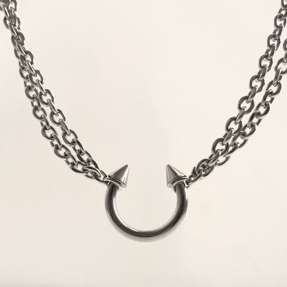 Spiked Horseshoe Pendant Double-Layer Necklace