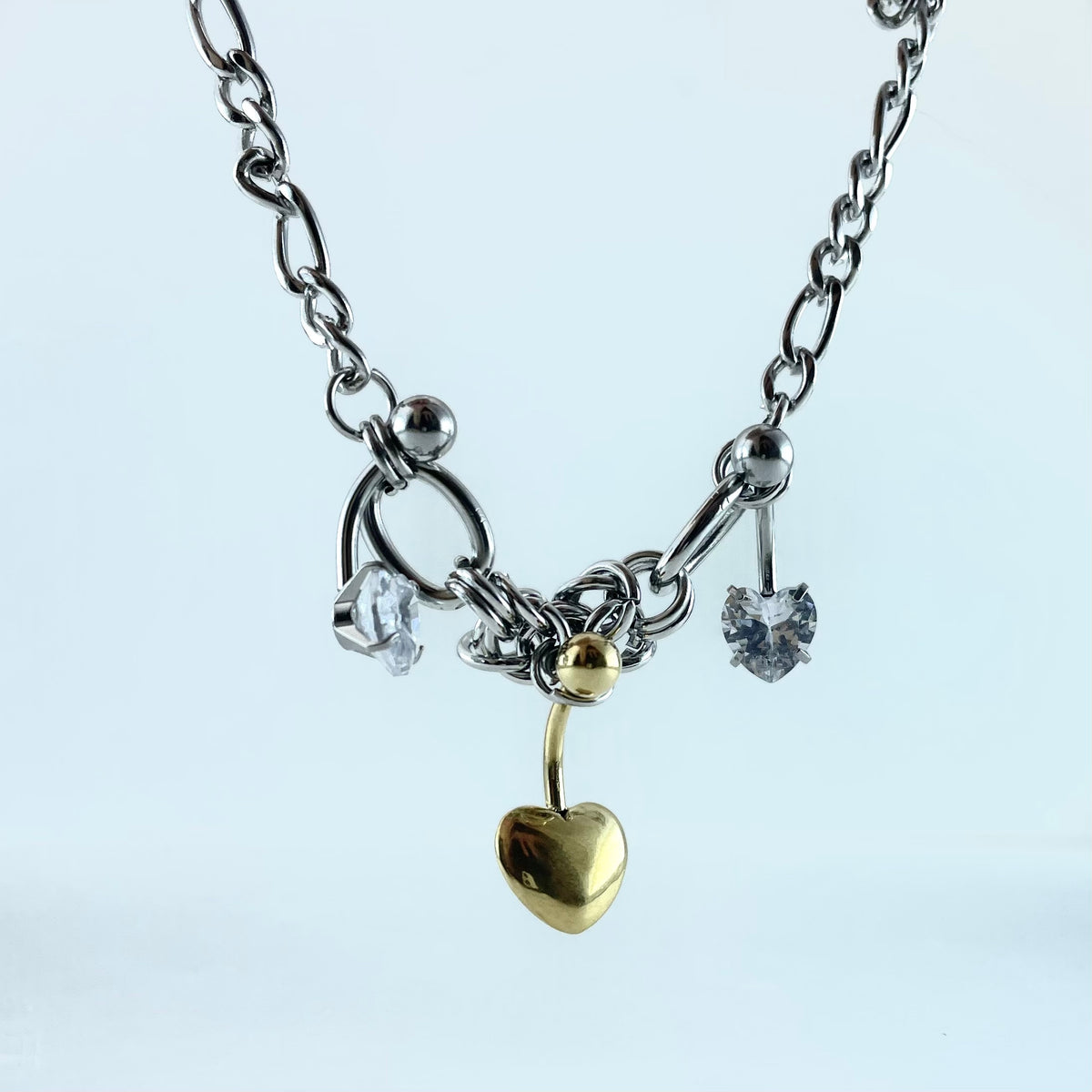 Titanium-Steel Waterproof Gold Heart-Shaped Sparkling Necklace
