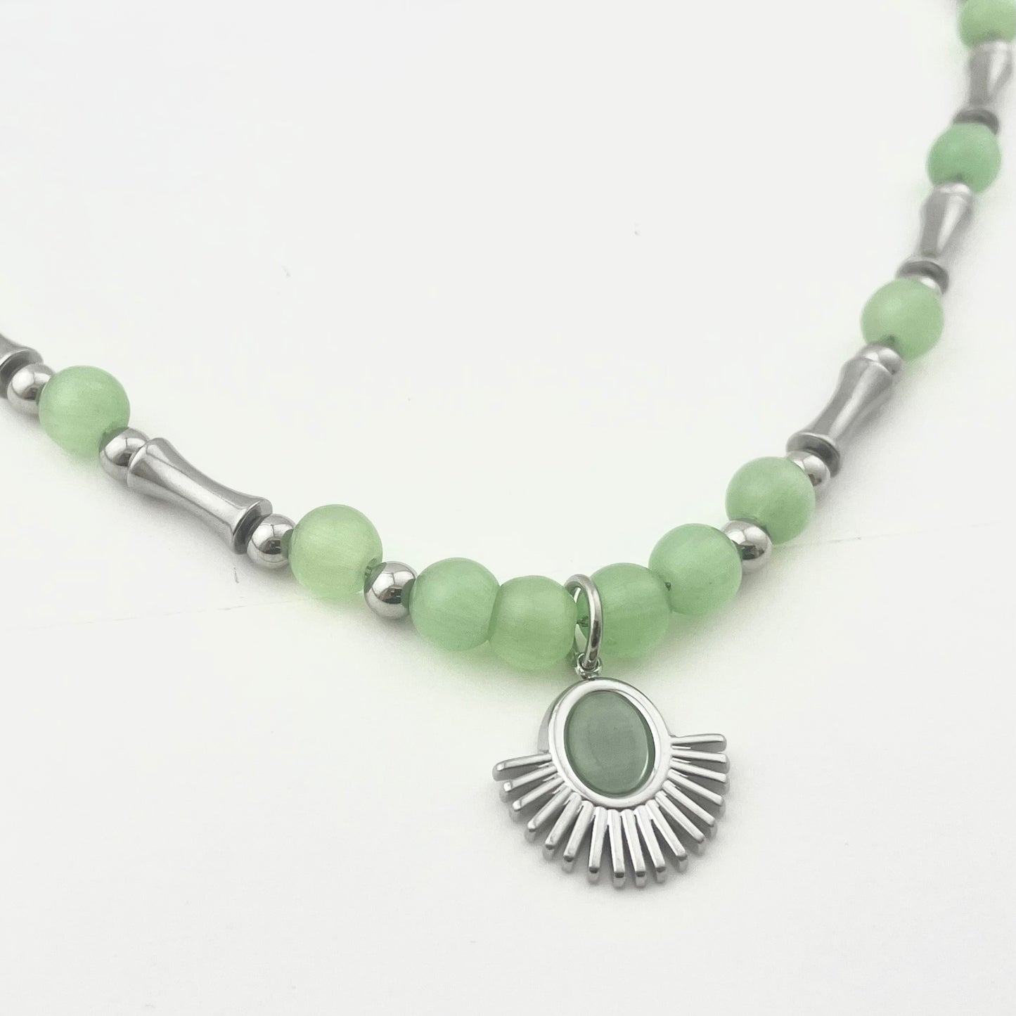 Titanium and Steel Waterproof Cat's Eye Stone Pieced Necklace
