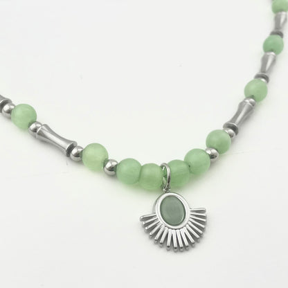 Titanium and Steel Waterproof Cat's Eye Stone Pieced Necklace