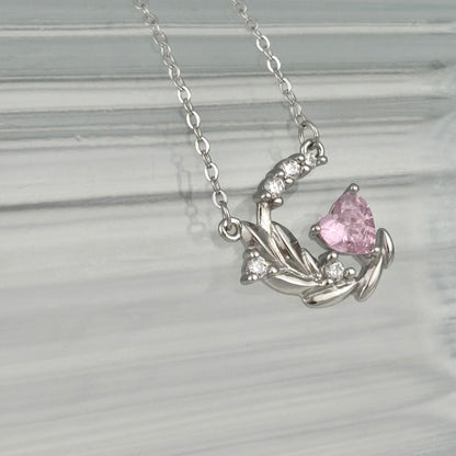 S925 Sterling Silver Elegant Pink Gemstone Necklace