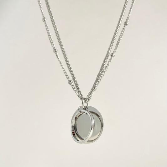Titanium Steel Bead Chain Double-Layer Round Pendant Necklace