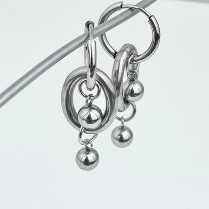 Titanium-Steel Waterproof Oval Double-Bead Earrings