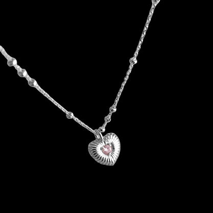 S925 Silver Necklace Heart Pink Gemstone