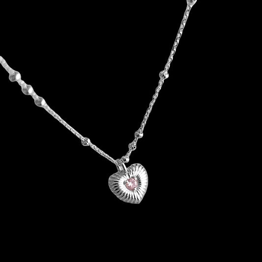 S925 Silver Necklace Heart Pink Gemstone