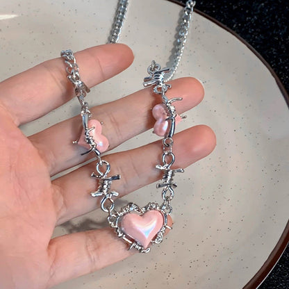 Heart Brambles Thorns Necklace Pink