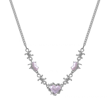 Heart Brambles Thorns Necklace Pink