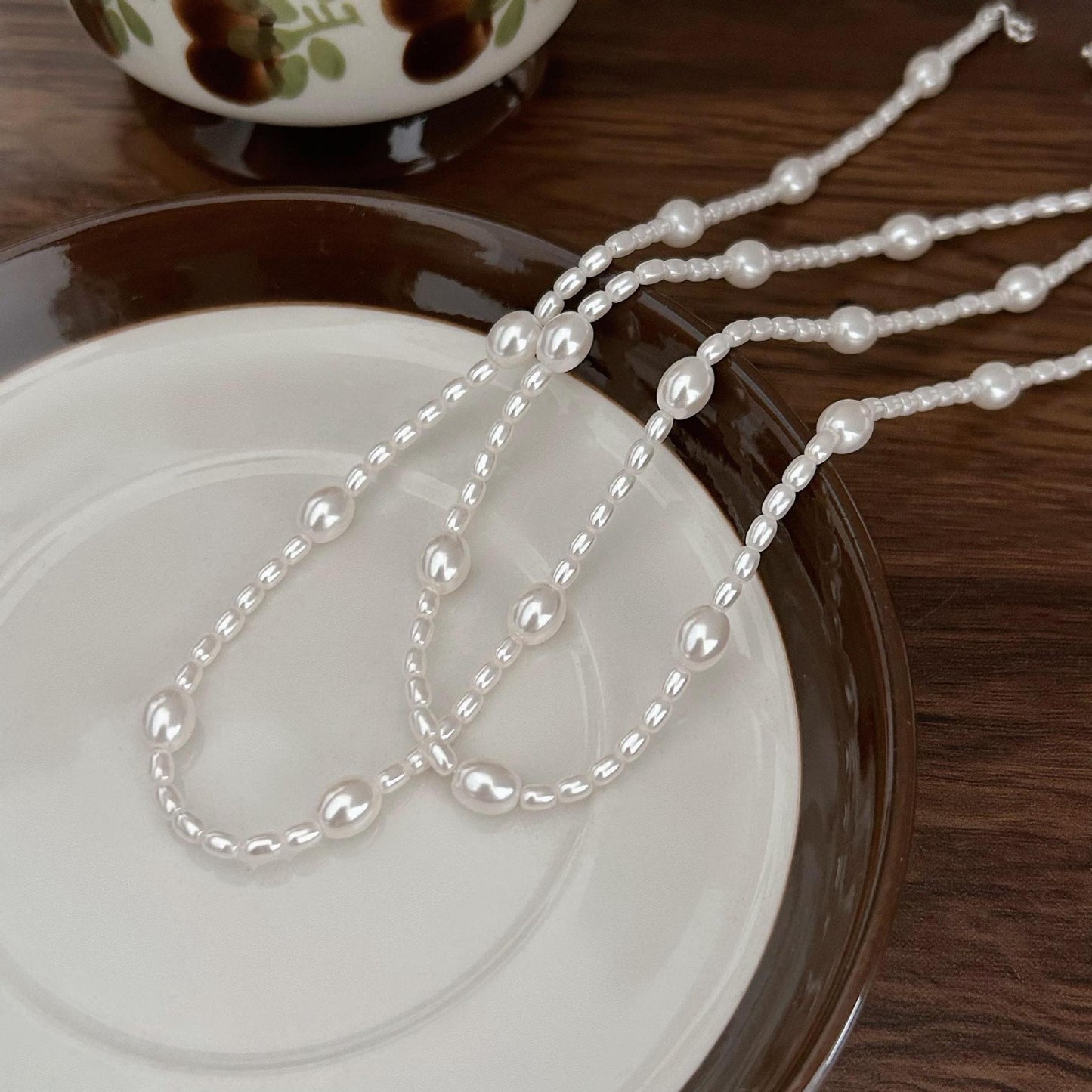 S925 Sterling Silver Through Silver Wire Pearl Necklace