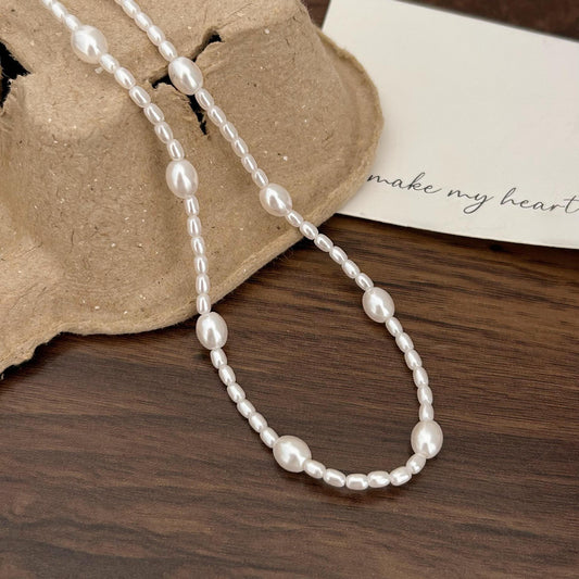 S925 Sterling Silver Through Silver Wire Pearl Necklace