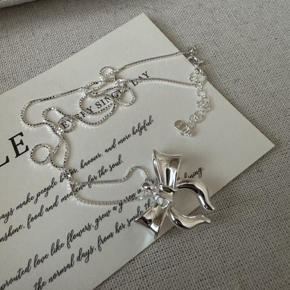 S925 sterling silver bow necklace