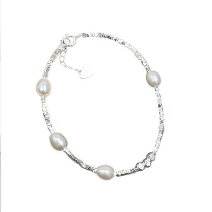 S925 Sterling Silver Freshwater Pearl Crushed Silver Bracelet