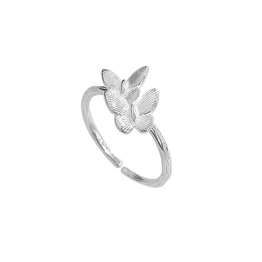 S925 Sterling Silver Double Butterfly Ring