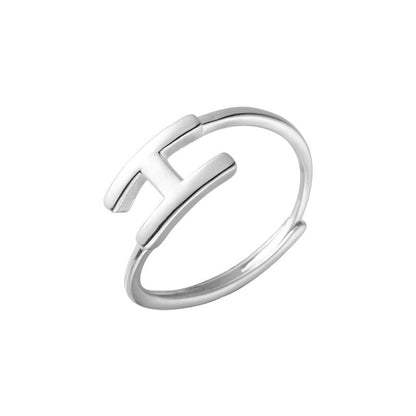 S925 Sterling Silver Irregular Letter H Ring