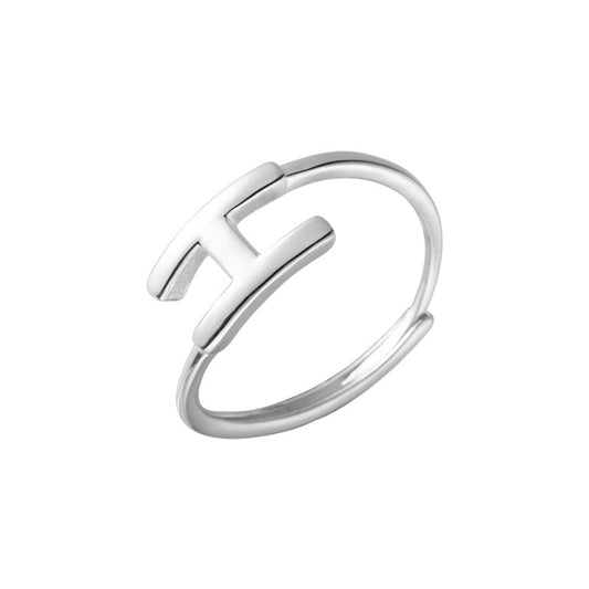 S925 Sterling Silver Irregular Letter H Ring