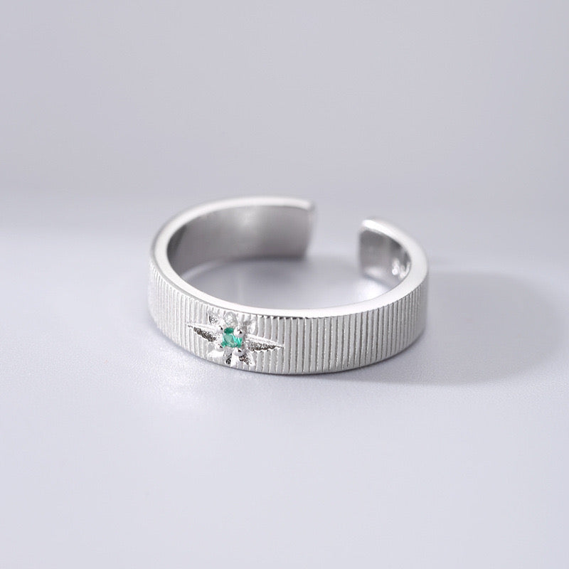 S925 Sterling Silver Starburst Emerald Ring