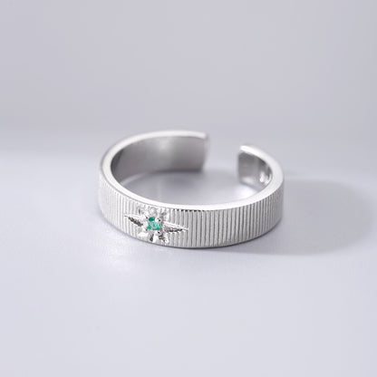 S925 Sterling Silver Starburst Emerald Ring