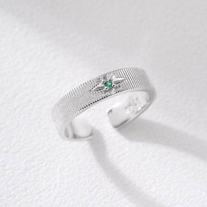 S925 Sterling Silver Starburst Emerald Ring