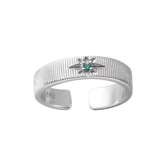 S925 Sterling Silver Starburst Emerald Ring